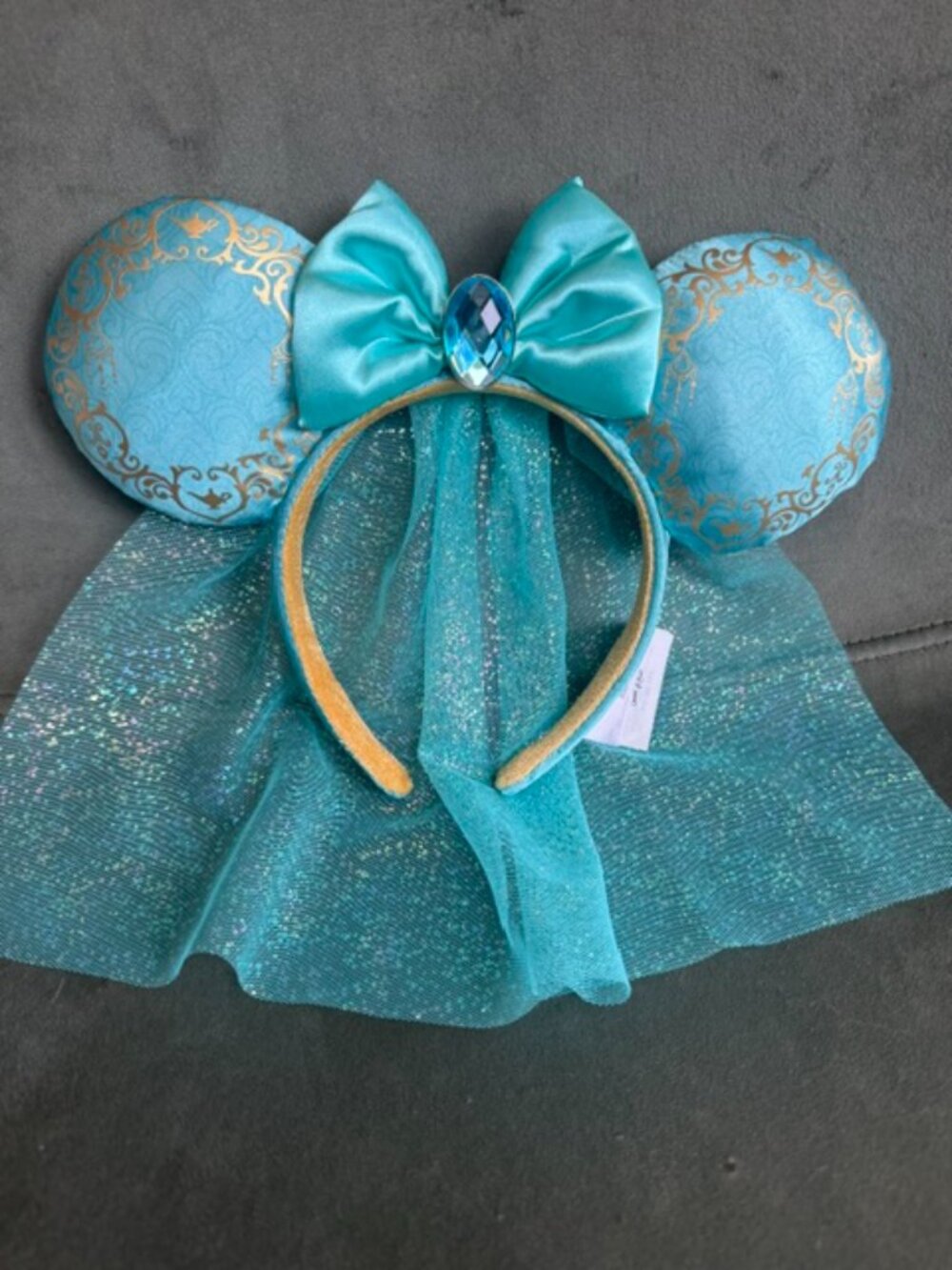 Disney Parks Princess Jasmine Minnie Mouse Ears Headband Veil Aqua Gold Gem